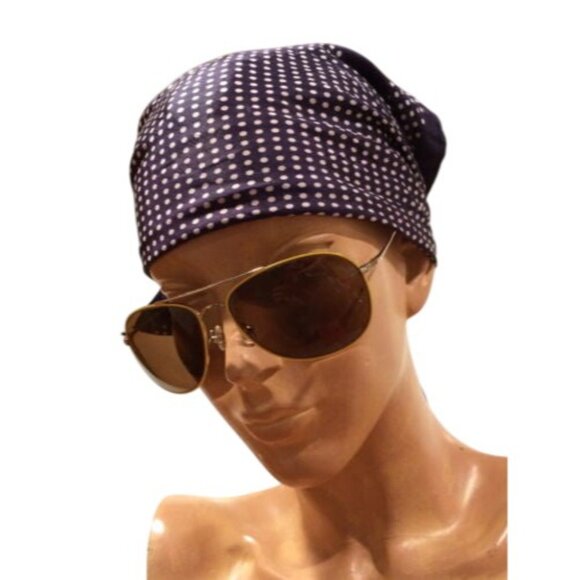 Vintage Glentex Navy Polka Dot Scarf 22" Square 100% Acetate Made In Japan Hand - Picture 5 of 10